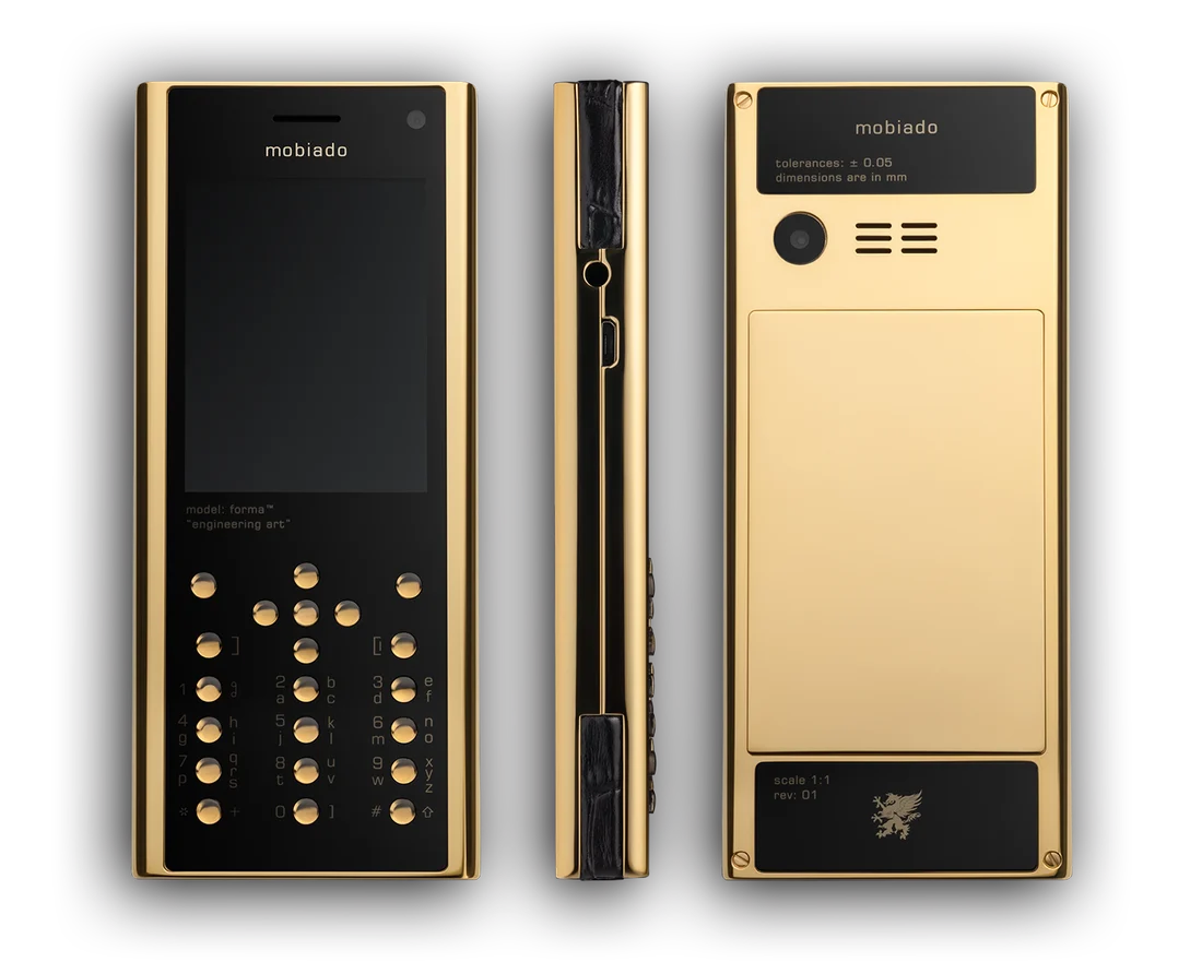 Mobiado Gold Black, front, side and back views.
