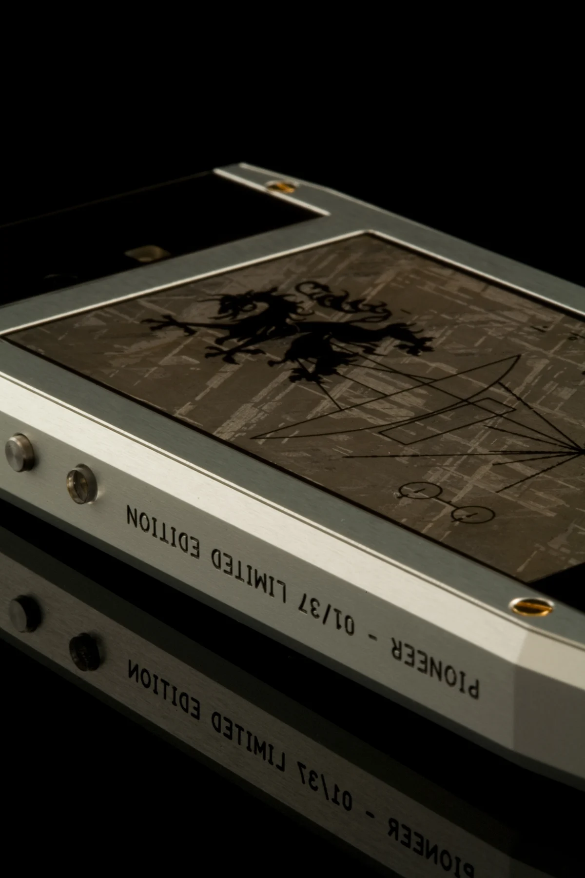 Meteorite surface and gold detailing on the Grand 350 Pioneer.